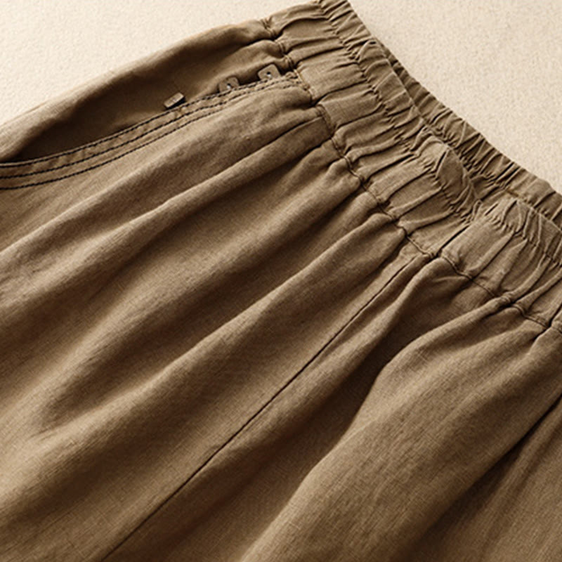 Buddha Stones通勤カジュアル 純色ボタンデザイン 7-8丈 レディース ハーレム コットンパンツ ポケット付き - image 1