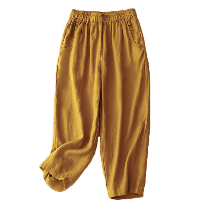 Buddha Stones通勤カジュアル 純色ボタンデザイン 7-8丈 レディース ハーレム コットンパンツ ポケット付き - image 17