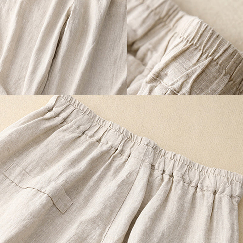 Buddha Stones通勤カジュアル 純色ボタンデザイン 7-8丈 レディース ハーレム コットンパンツ ポケット付き - image 10