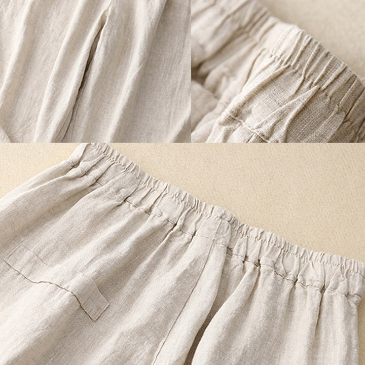 Buddha Stones通勤カジュアル 純色ボタンデザイン 7-8丈 レディース ハーレム コットンパンツ ポケット付き - image 10