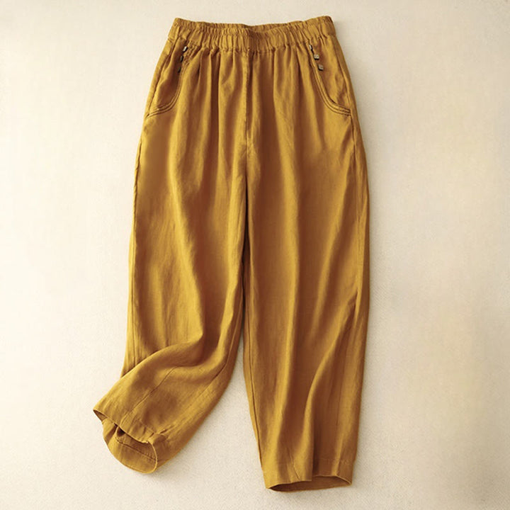 Buddha Stones通勤カジュアル 純色ボタンデザイン 7-8丈 レディース ハーレム コットンパンツ ポケット付き - ゴールデンロッド - US8-10，UK/AU12-14，EU40-42 (2XL) - image 14
