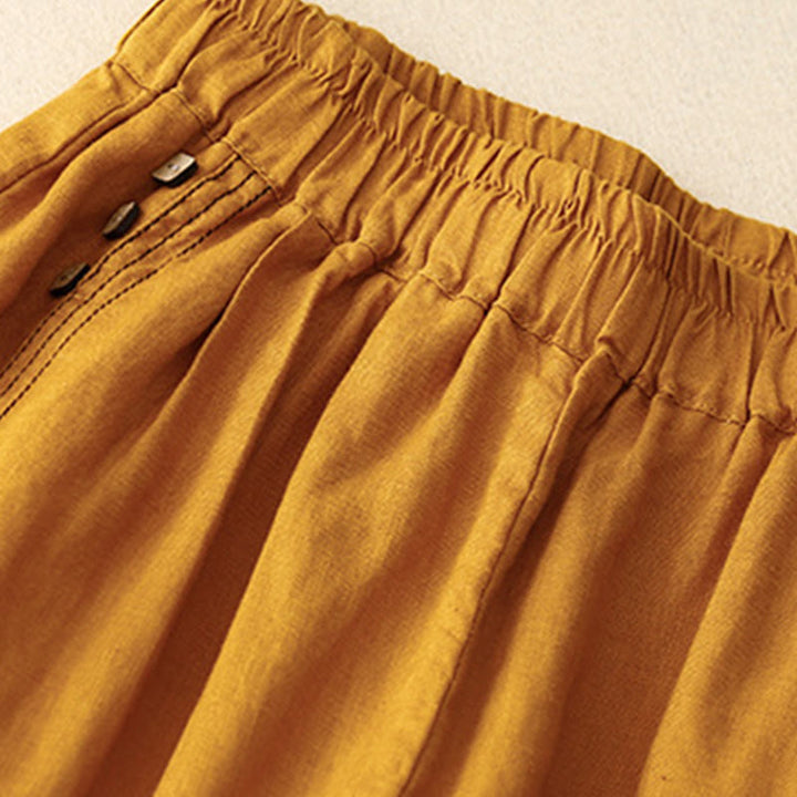Buddha Stones通勤カジュアル 純色ボタンデザイン 7-8丈 レディース ハーレム コットンパンツ ポケット付き - image 15