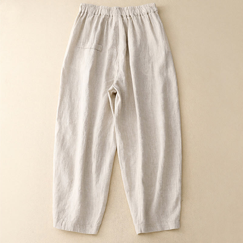 Buddha Stones通勤カジュアル 純色ボタンデザイン 7-8丈 レディース ハーレム コットンパンツ ポケット付き - image 4