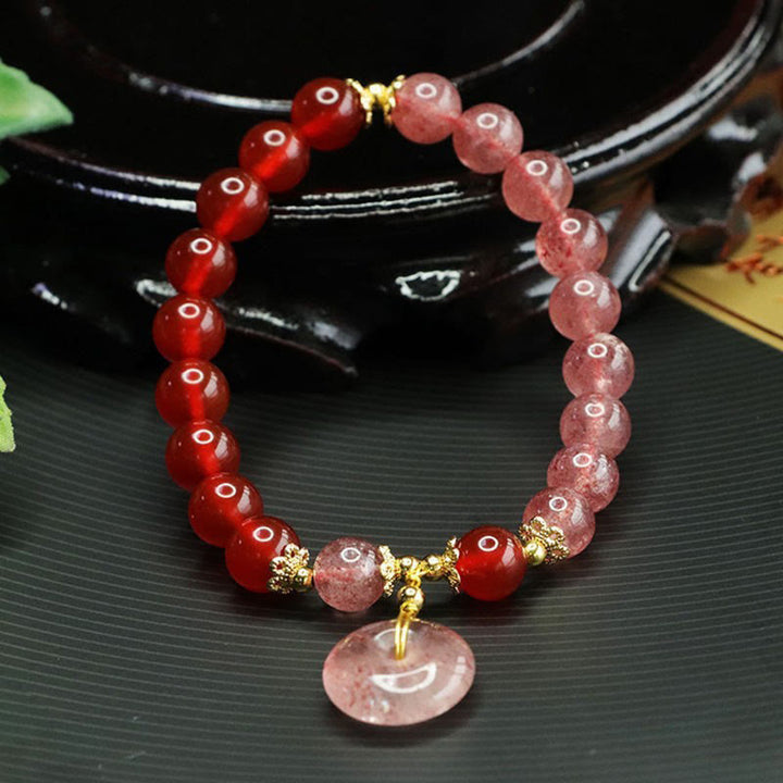 Buddha Stonesストロベリークォーツ レッドアゲート ピースバックル 幸運のブレスレット