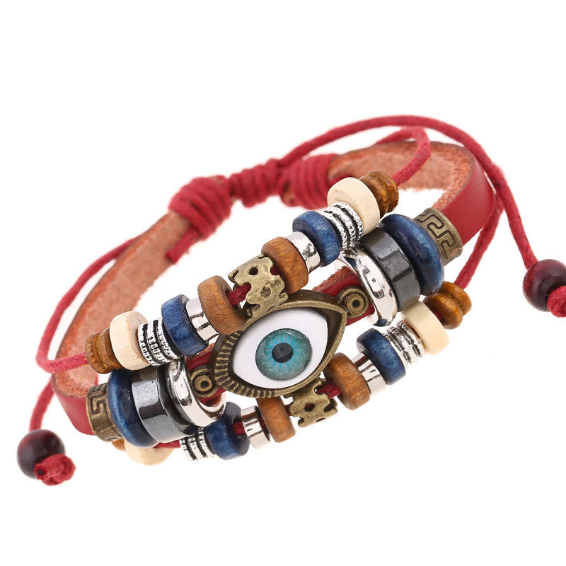 Buddha Stonesチベット邪眼レザー調節可能守護ブレスレット