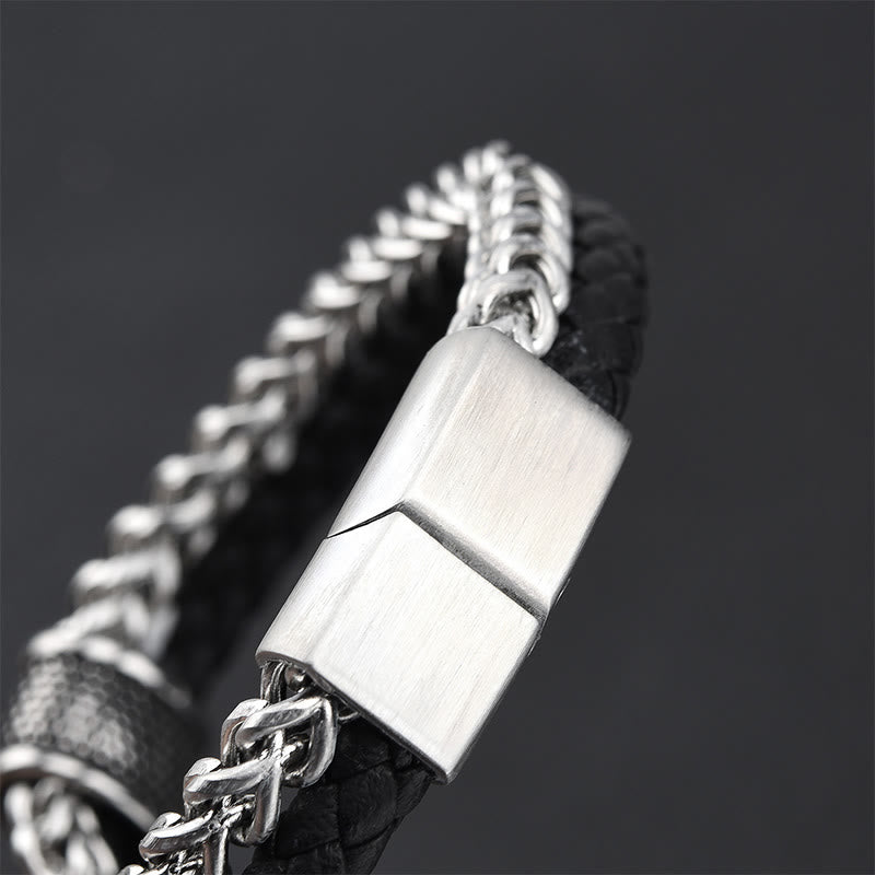 Buddha Stonesレザー二重層チタン鋼バランス磁気バックルブレスレット - image 3