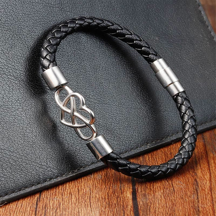 Buddha Stonesエンドレスノット ハートレザー チタンスチール 強度バックルブレスレット