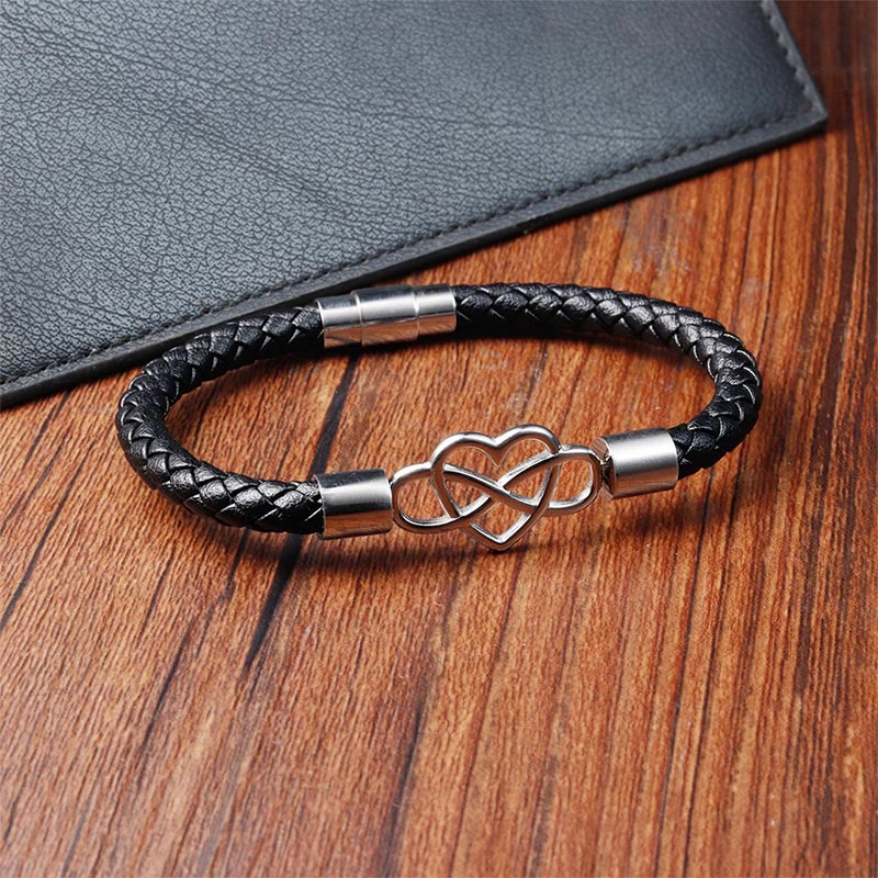 Buddha Stonesエンドレスノット ハートレザー チタンスチール 強度バックルブレスレット - image 3