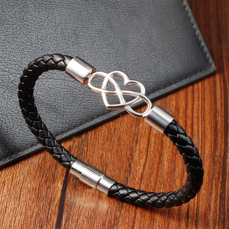 Buddha Stonesエンドレスノット ハートレザー チタンスチール 強度バックルブレスレット
