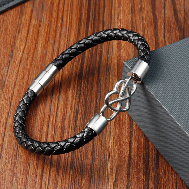 Buddha Stonesエンドレスノット ハートレザー チタンスチール 強度バックルブレスレット - シルバー（手首周り：17～19cm） - image 0