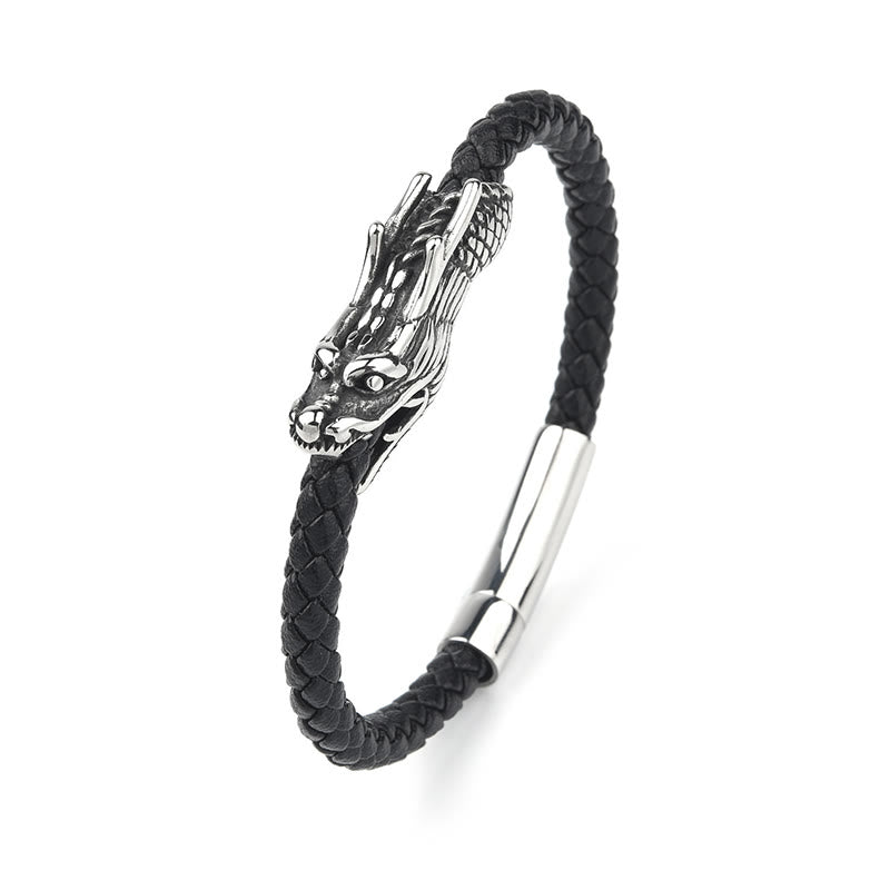 Buddha Stonesドラゴンレザー チタンスチール 強度バックルブレスレット