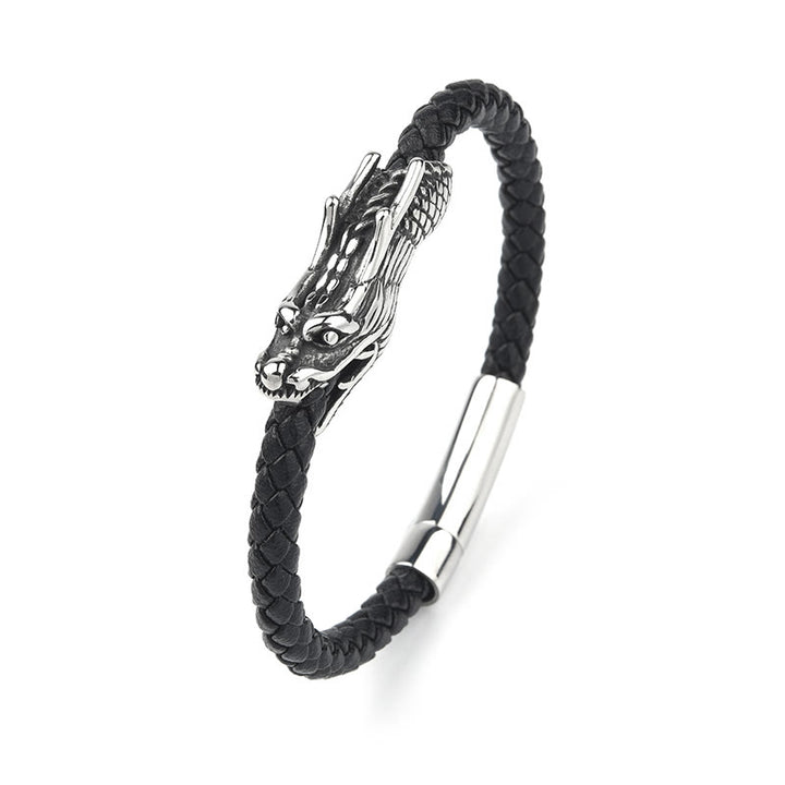 Buddha Stonesドラゴンレザー チタンスチール 強度バックルブレスレット
