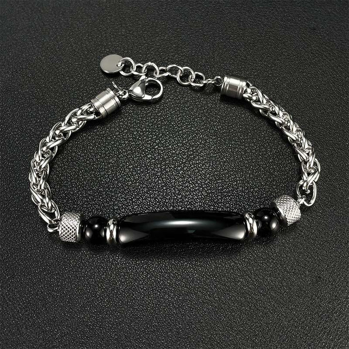 Buddha Stonesタイガーアイ ブラックオブシディアン チタン鋼 強度バックルブレスレット