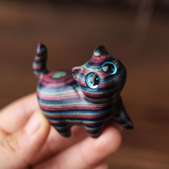 Buddha Stones 色付き白檀彫刻の首かしげ猫 癒しのインテリア置物 - image 2