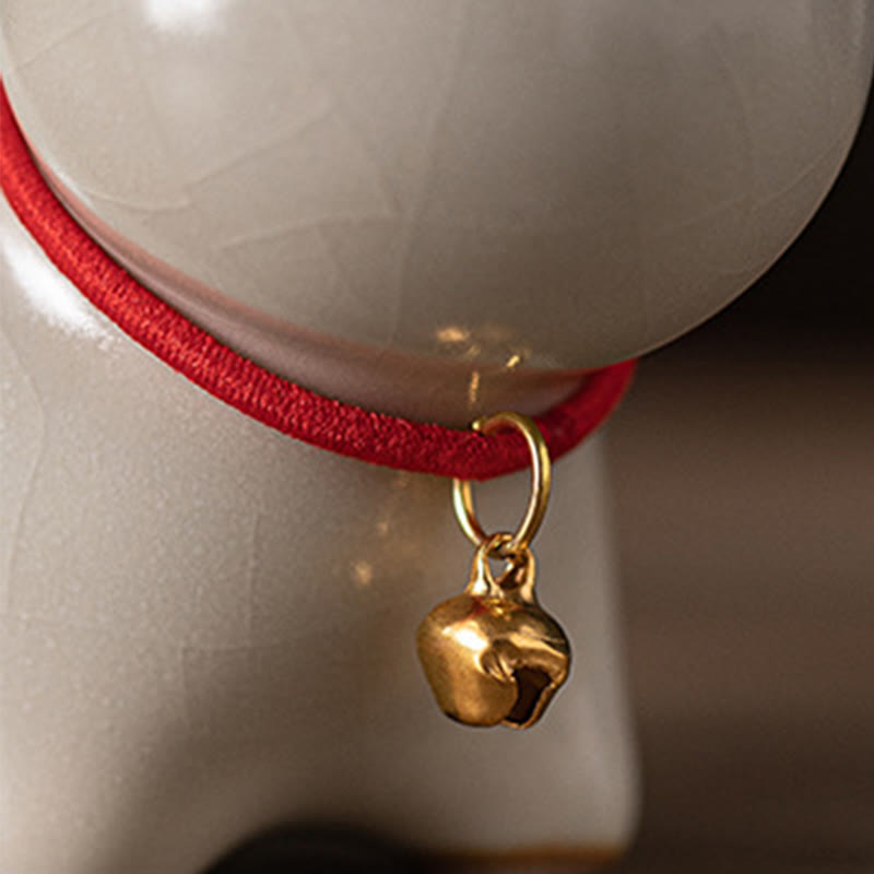 Buddha Stonesミニラッキーキュートスタンディングキャットレッドロープベルセラミックフィギュア装飾 - image 11