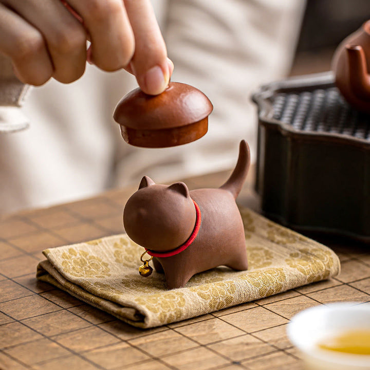 Buddha Stonesミニラブリーレッドロープベルキャットティーペットパープル粘土置物デスクデコレーション - image 4