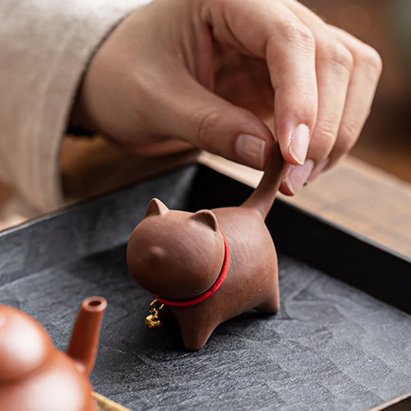 Buddha Stonesミニラブリーレッドロープベルキャットティーペットパープル粘土置物デスクデコレーション - image 3