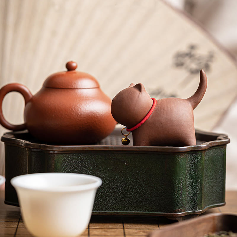 Buddha Stonesミニラブリーレッドロープベルキャットティーペットパープル粘土置物デスクデコレーション - image 2