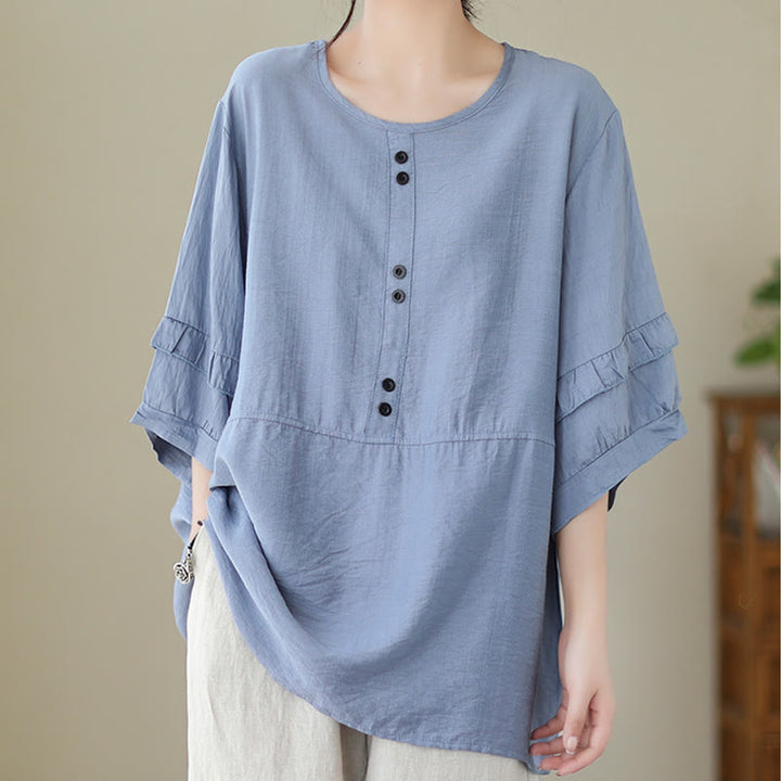 Buddha Stonesカジュアル サマー 無地 クルーネック レディース ポリエステル 半袖 Tシャツ - image 3