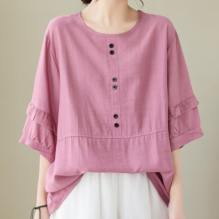 Buddha Stonesカジュアル サマー 無地 クルーネック レディース ポリエステル 半袖 Tシャツ - image 9
