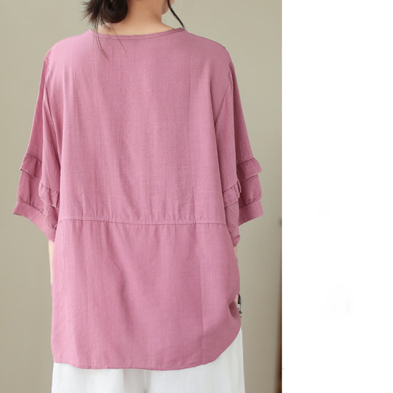 Buddha Stonesカジュアル サマー 無地 クルーネック レディース ポリエステル 半袖 Tシャツ - image 13