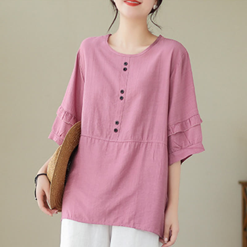 Buddha Stonesカジュアル サマー 無地 クルーネック レディース ポリエステル 半袖 Tシャツ - image 15