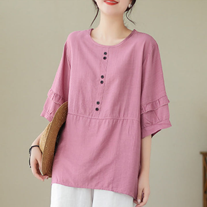 Buddha Stonesカジュアル サマー 無地 クルーネック レディース ポリエステル 半袖 Tシャツ - image 15