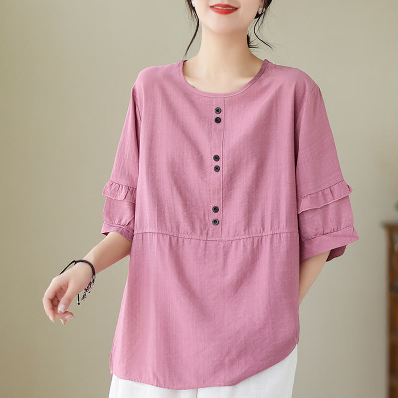 Buddha Stonesカジュアル サマー 無地 クルーネック レディース ポリエステル 半袖 Tシャツ - image 11