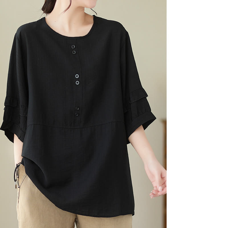 Buddha Stonesカジュアル サマー 無地 クルーネック レディース ポリエステル 半袖 Tシャツ - image 21