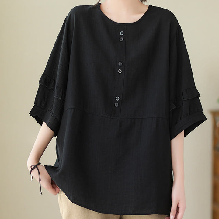 Buddha Stonesカジュアル サマー 無地 クルーネック レディース ポリエステル 半袖 Tシャツ - 黒 - US14、 UK/AU18、 EU46 (2XL) - image 16