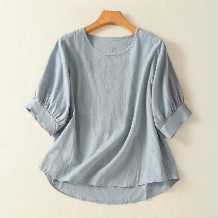 Buddha Stones無地クルーネックデザイン レディース ゆったり半袖Tシャツ - 水色 - US8-10，UK/AU12-14，EU40-42 (2XL) - image 0