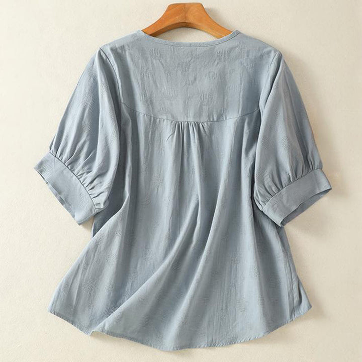 Buddha Stones無地クルーネックデザイン レディース ゆったり半袖Tシャツ - image 1