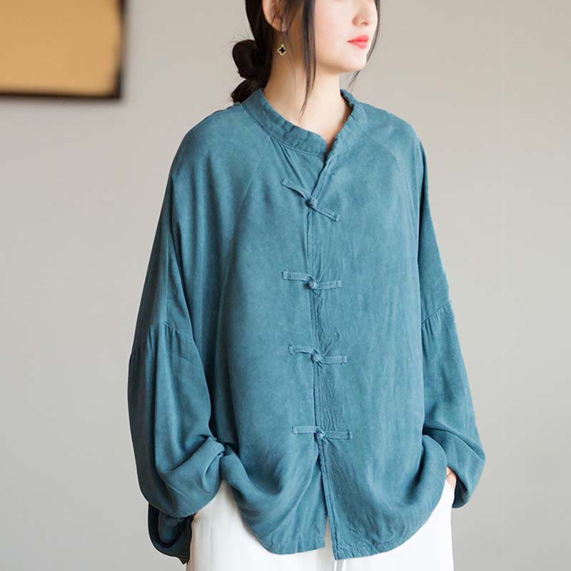 Buddha Stonesカエルボタン長袖シャツ禅太極拳瞑想トップス漢服ジャケット - シアン(バスト162cm)(トップスのみ) - image 0