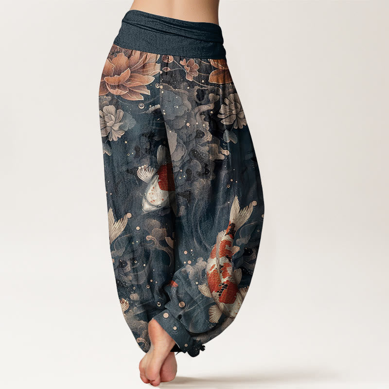 Buddha Stones純綿 カラフル 鯉 蓮の花 デザイン レディース 伸縮性ウエスト ハーレムパンツ - image 10