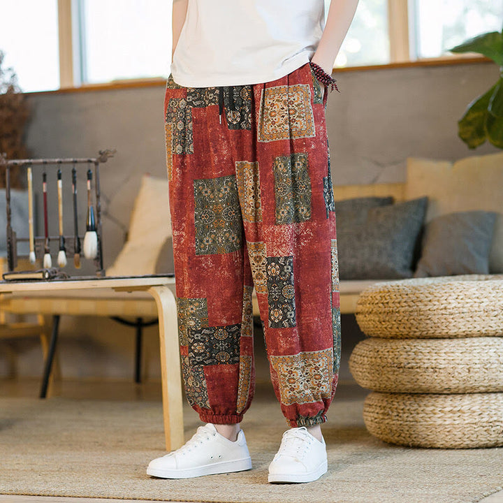 Buddha Stonesサマースクエアパッチワーク メンズ アンクル丈ハーレムパンツ（ポケット付き） - 赤 - US/UK/AU46、 EU56 (5XL) - image 9