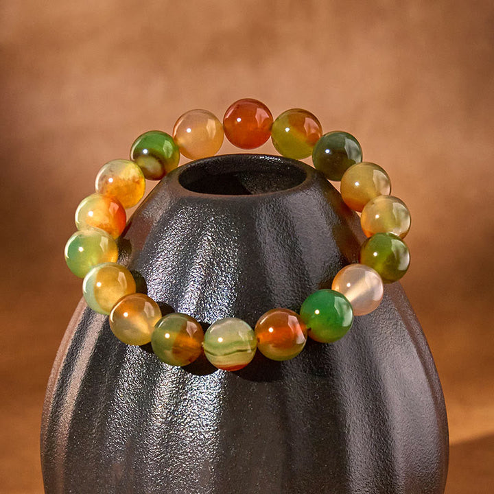 Buddha Stones天然 カラフル 孔雀瑪瑙 勇気 浄化 ブレスレット