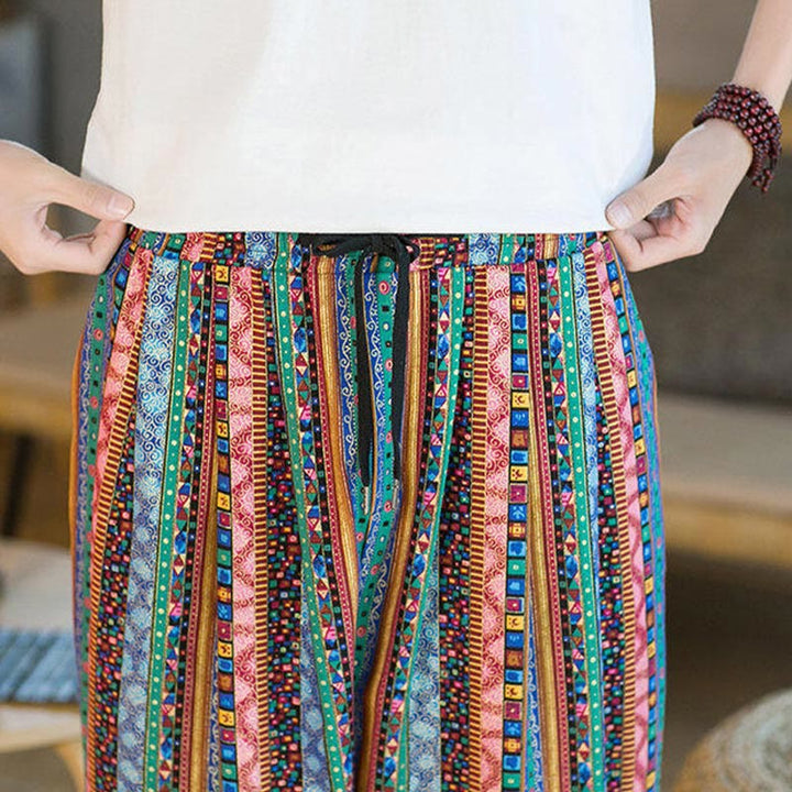 Buddha Stonesのカラフルなストライプ柄コットンリネンメンズアンクル丈ハーレムパンツ（ポケット付き） - image 28