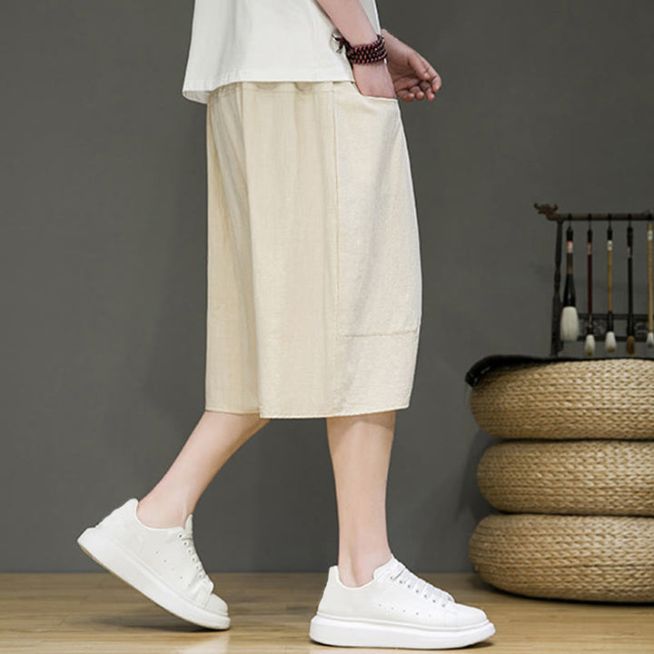 Buddha Stonesカジュアル ドローストリング コットンリネン メンズ カプリ ハーレムパンツ ポケット付き - image 5