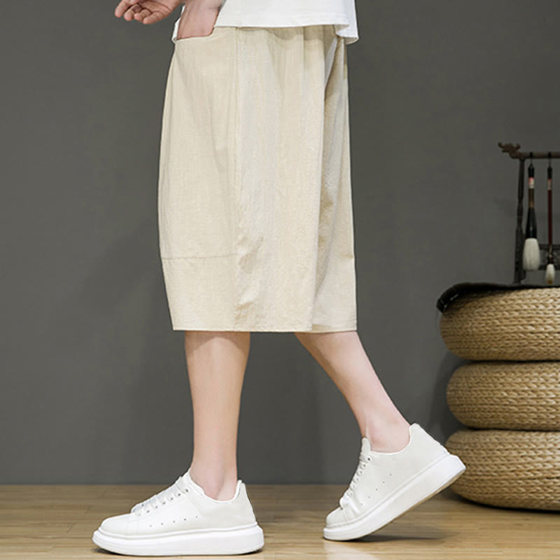 Buddha Stonesカジュアル ドローストリング コットンリネン メンズ カプリ ハーレムパンツ ポケット付き - image 6