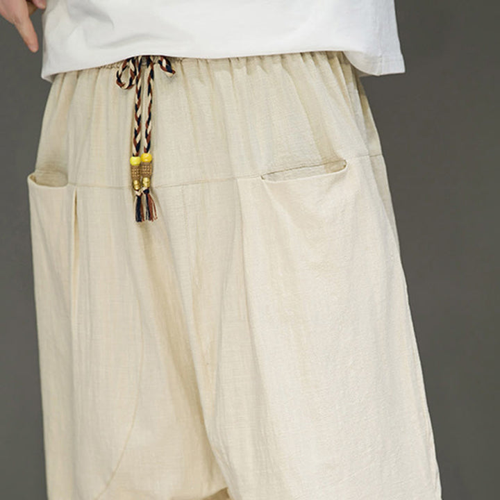Buddha Stonesカジュアル ドローストリング コットンリネン メンズ カプリ ハーレムパンツ ポケット付き - image 10