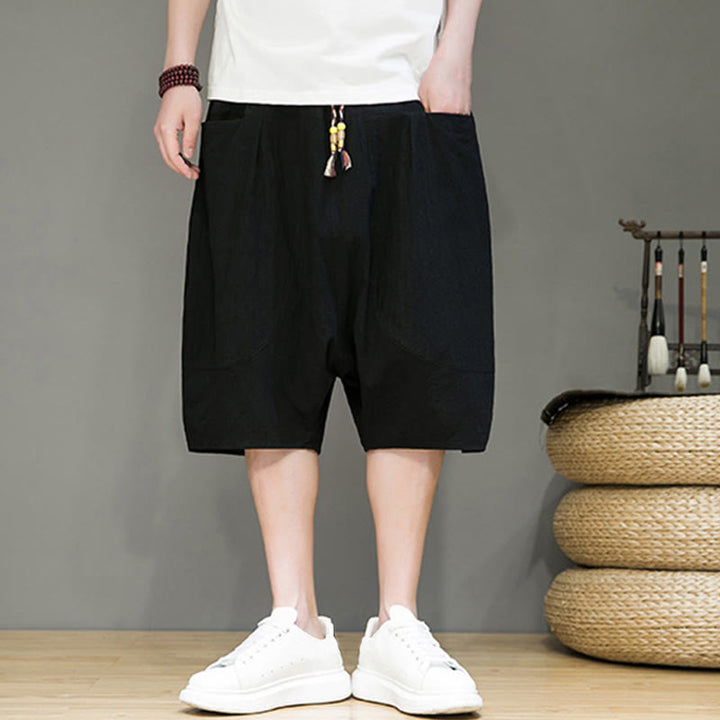 Buddha Stonesカジュアル ドローストリング コットンリネン メンズ カプリ ハーレムパンツ ポケット付き - image 13