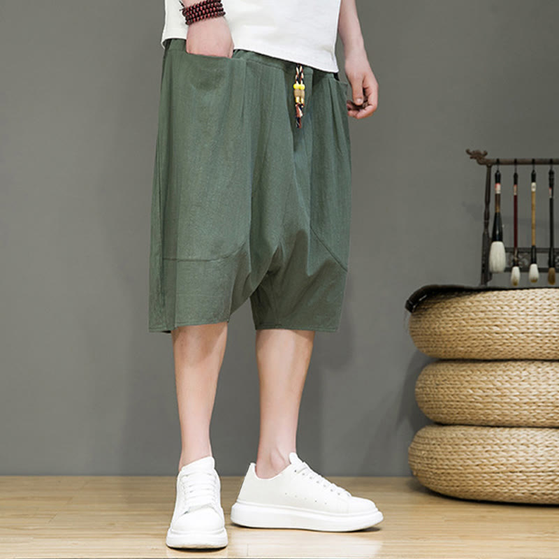 Buddha Stonesカジュアル ドローストリング コットンリネン メンズ カプリ ハーレムパンツ ポケット付き - image 22