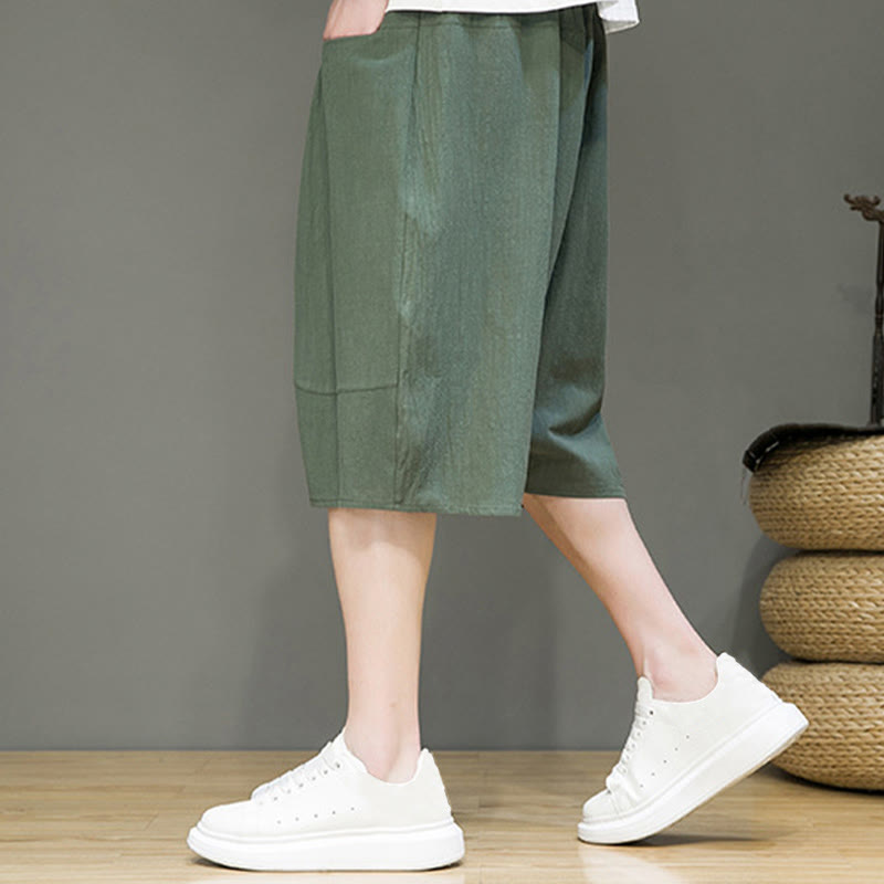 Buddha Stonesカジュアル ドローストリング コットンリネン メンズ カプリ ハーレムパンツ ポケット付き - image 25