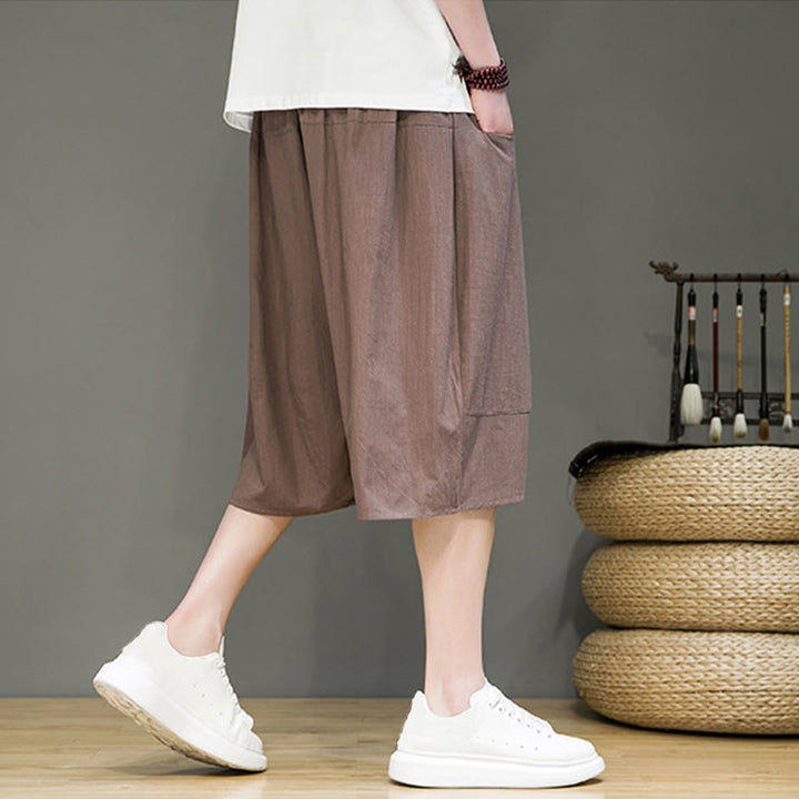 Buddha Stonesカジュアル ドローストリング コットンリネン メンズ カプリ ハーレムパンツ ポケット付き - image 32