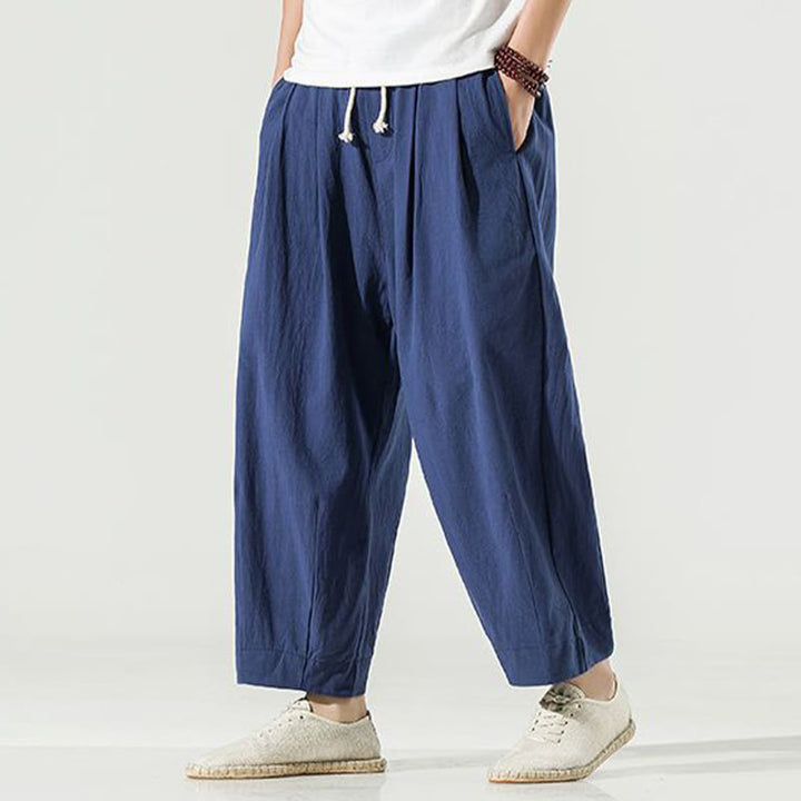 Buddha Stones無地 コットンリネン メンズ アンクル丈 ハーレムパンツ ポケット付き - スティールブルー - US/UK/AU46、 EU56 (5XL) - image 0