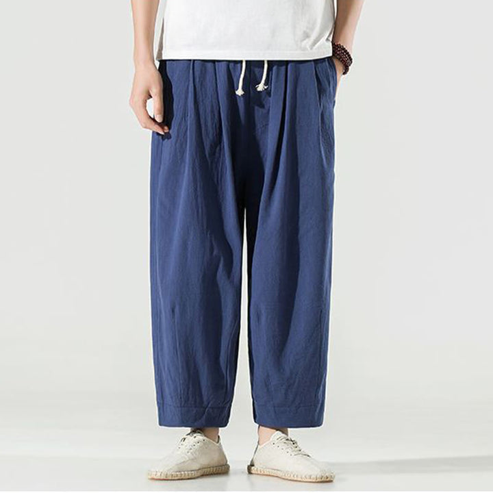 Buddha Stones無地 コットンリネン メンズ アンクル丈 ハーレムパンツ ポケット付き - image 1