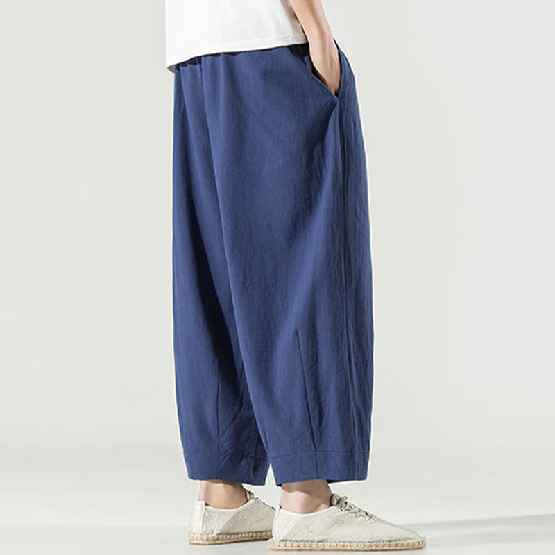 Buddha Stones無地 コットンリネン メンズ アンクル丈 ハーレムパンツ ポケット付き - image 3