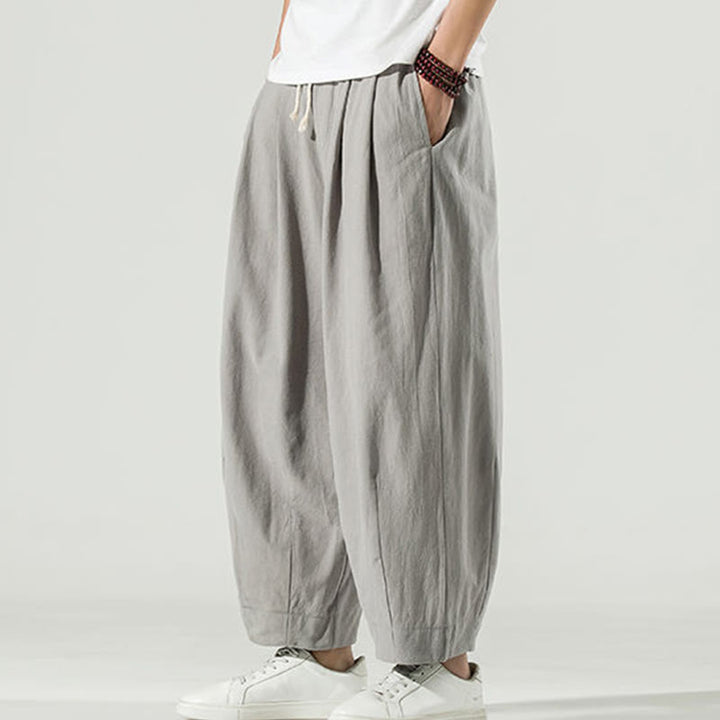 Buddha Stones無地 コットンリネン メンズ アンクル丈 ハーレムパンツ ポケット付き - ライトグレー - US/UK/AU46、 EU56 (5XL) - image 8