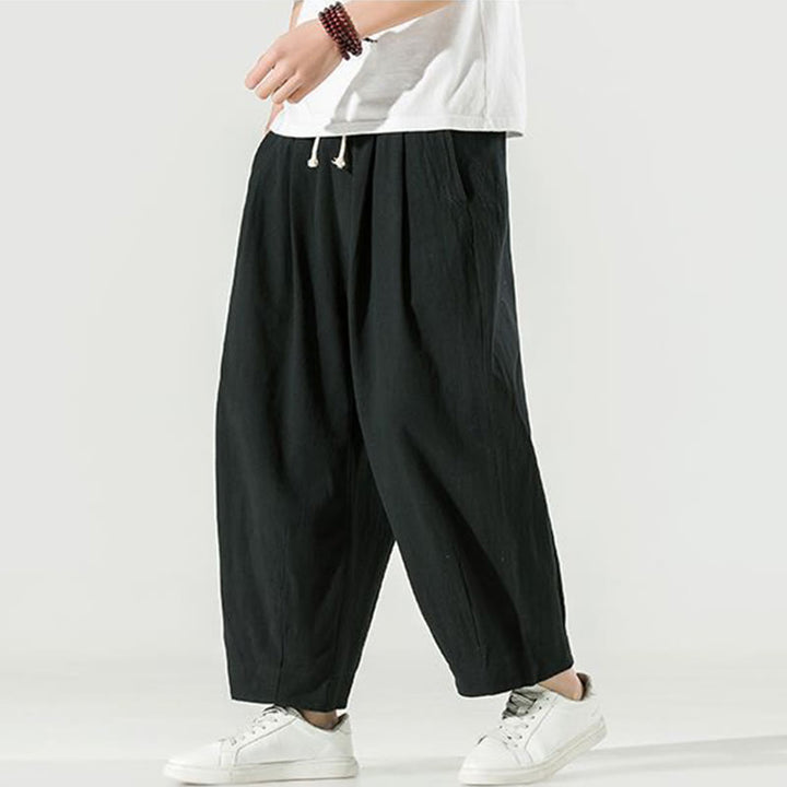 Buddha Stones無地 コットンリネン メンズ アンクル丈 ハーレムパンツ ポケット付き - 黒 - US/UK/AU46、 EU56 (5XL) - image 21