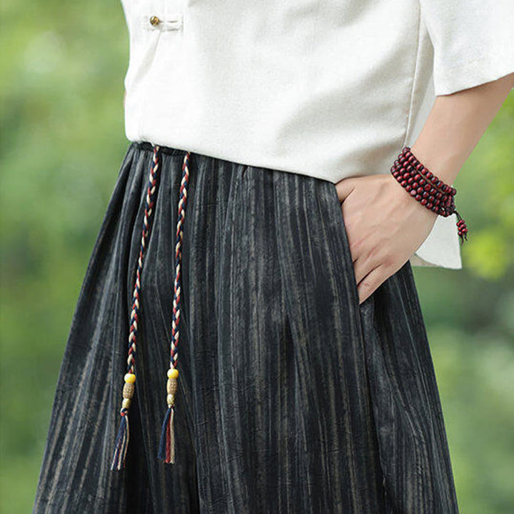 Buddha Stones夏用 ブラックストライプ ドローストリング メンズ ハーレムパンツ ポケット付き - image 9